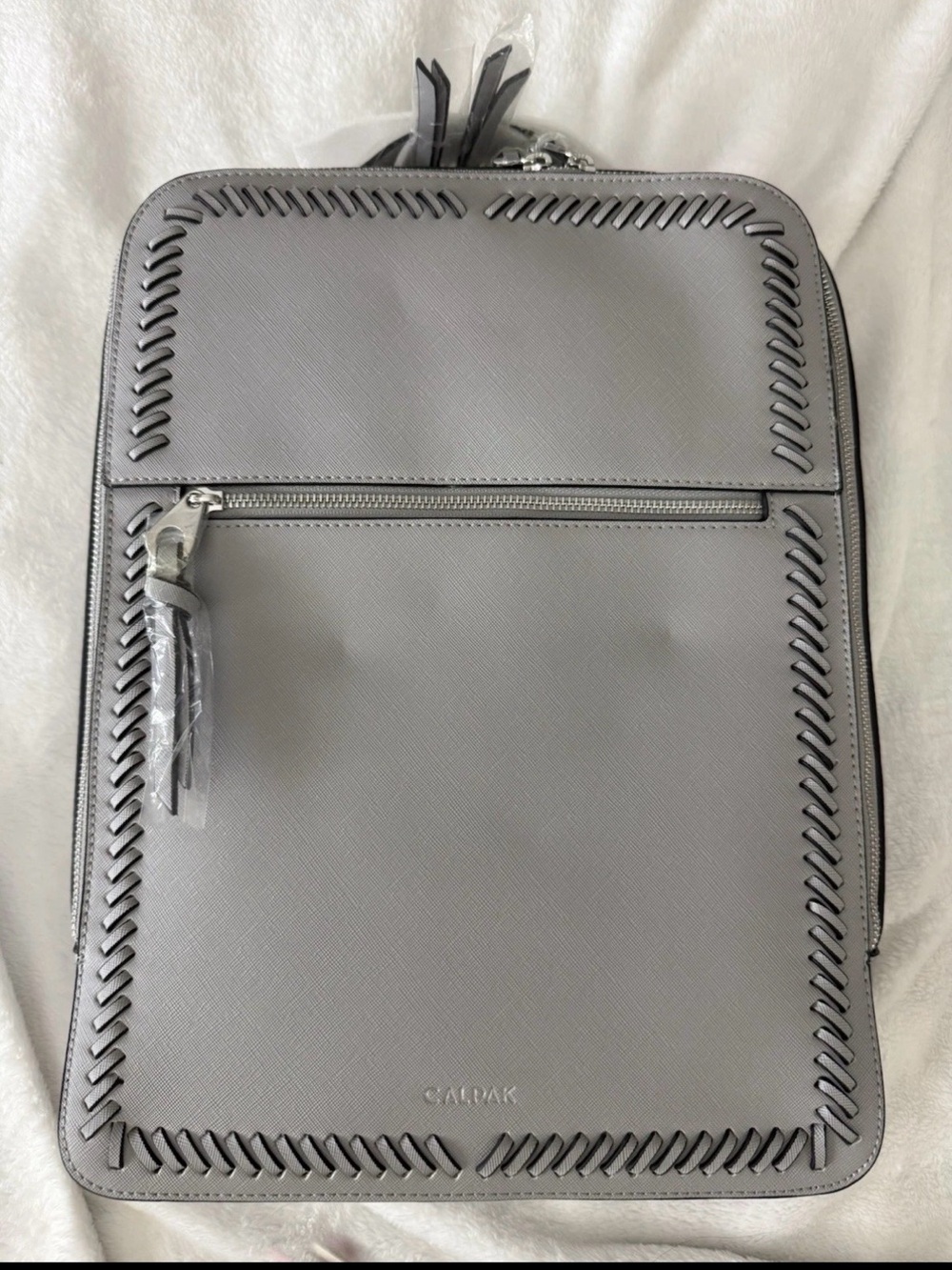 Calpak Light Gray Men’s Backpack with Whipstitch Trim